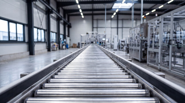 Automated conveyor belt system in a modern factory production line