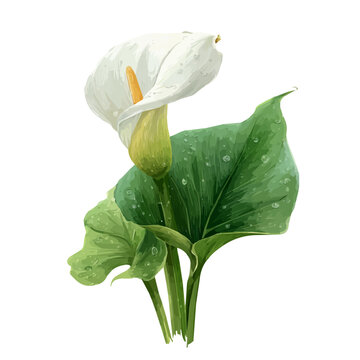 Arum Lily, realistic watercolor artwork on white background