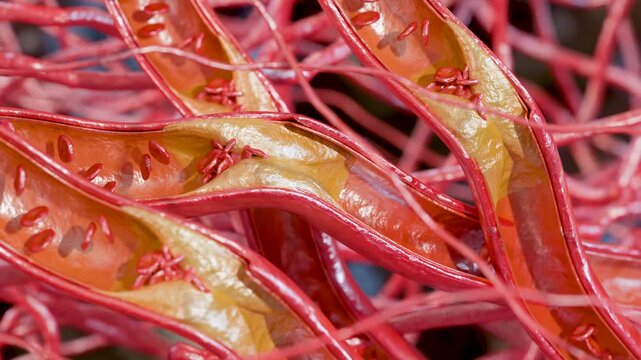 Cholesterrol or Atherosclerotic Plaque in blood vessels, Blocked vessel stroke, Thickened Arteries and Veins, Coronary, fat buildup clogging, Atherosclerosis or atheromatous Hyperlipidemia, 3d render