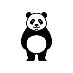 Obraz premium Cute cartoon panda illustration, standing black and white bear icon with a friendly smile, perfect for children's designs, animal mascots, and wildlife themes.