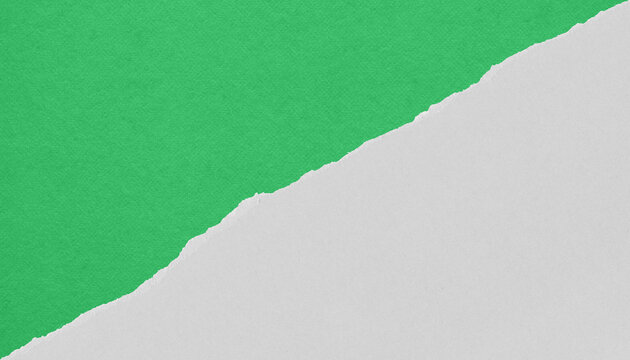 Green torn paper background with a diagonal white paper layer. High resolution minimalist texture with copy space for creative design.