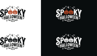 Spooky halloween typography design black and white versions for versatile use © Anupam