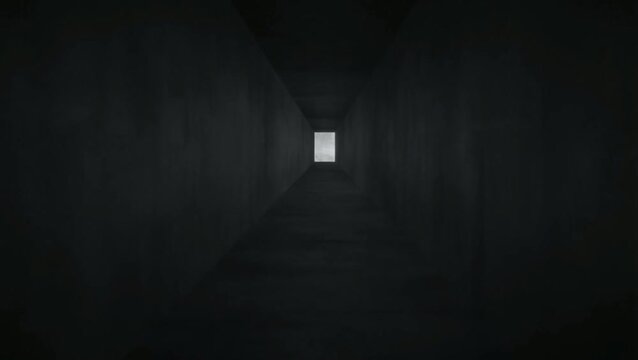 A sorrowful person walks down a dark corridor with sadness and depression feeling sorrowful.