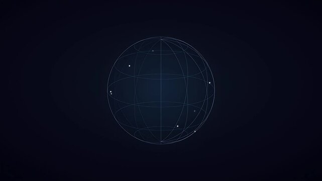 Futuristic wireframe earth globe model displaying interconnected global data networks and communication lines abstract technology visualization loop in space