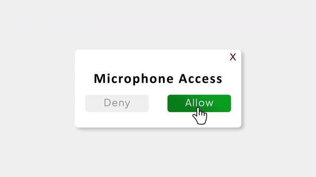 Microphone Access Permission Popup Animation with Allow Button Click, Audio Recording Dialog, User Interface Notification, App Permission Request