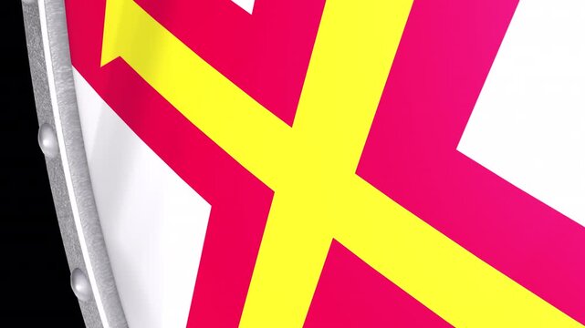 Metallic Shield Transitions with the Flag of Crown Dependency Island Guernsey of United Kingdom