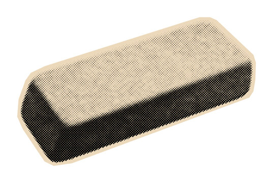 Chalkboard eraser illustration of a classic school supply duster for cleaning a blackboard, rendered in a vintage halftone pop art style