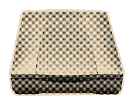 Old flatbed scanner for digitizing documents and photos, depicted in a vintage monochrome halftone engraving illustration
