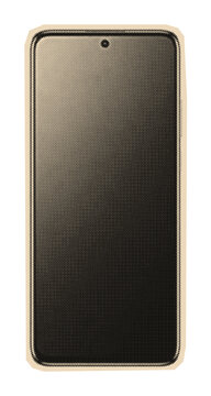 Modern smartphone with a blank touchscreen display and front camera, illustrated in a retro halftone pop art style