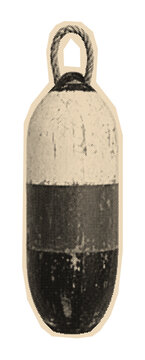 Classic boat fender buoy used for mooring and protecting a vessel's hull, shown in a retro halftone engraving illustration style