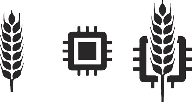 Agriculture and technology icon set with wheat and microchip agriculture technology processor innovation computing development