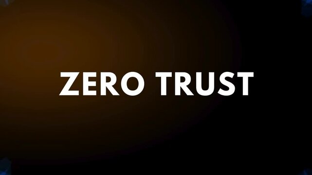 Digital zero trust security text animation appearing on a dark abstract background with motion graphics
