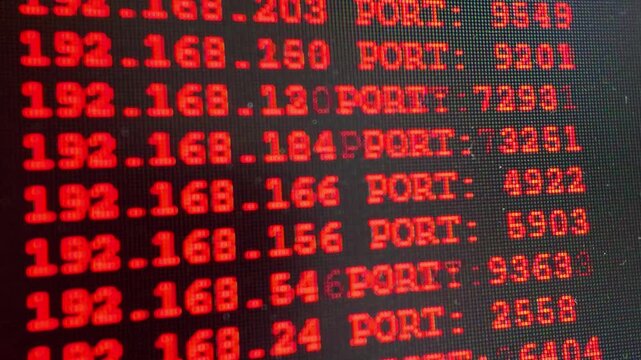 Network Security Interface Displaying Real-time IP Address and Port Activity