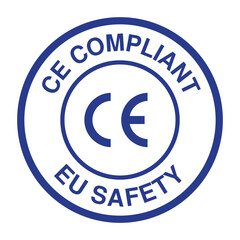 Fototapeta na wymiar CE Compliant EU Safety Certification Badge Vector – Blue European Conformity Mark Seal for Product Compliance, Quality Assurance, Manufacturing Standards and Regulatory Approval