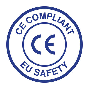 CE Compliant EU Safety Certification Badge Vector &ndash; Blue European Conformity Mark Seal for Product Compliance, Quality Assurance, Manufacturing Standards and Regulatory Approval