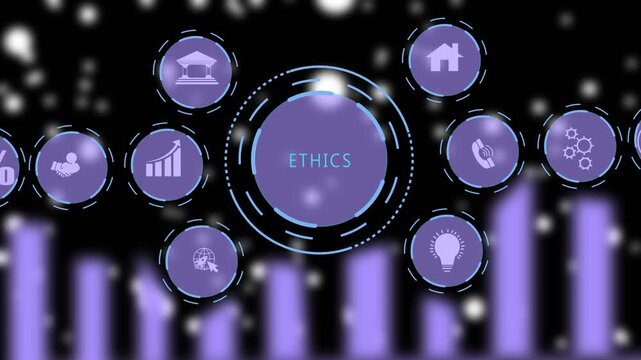 Corporate ethics and business integrity infographic animation featuring interactive digital and abstract data visualization for modern financial compliance presentations