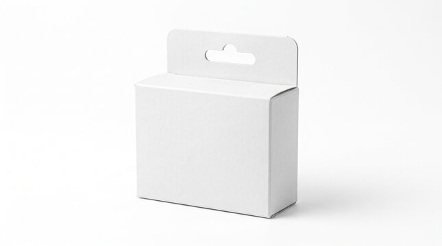 Small white cardboard box with handle on plain background for product packaging