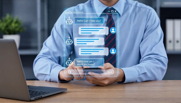 AI chat agent interacts with clients using artificial intelligence, demonstrating automated communication, smart assistance, and intelligent digital support for modern business services.
