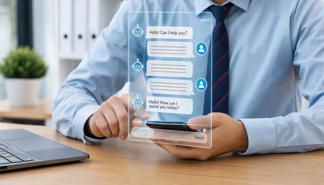 AI chat agent interacts with clients using artificial intelligence, demonstrating automated communication, smart assistance, and intelligent digital support for modern business services.