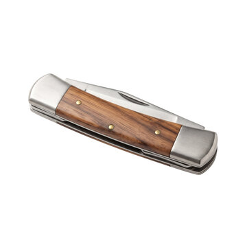folding pocket knife with wooden handle closed isolated on transparent background png