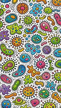 Infectious design of viruses and bacteria on gray background.