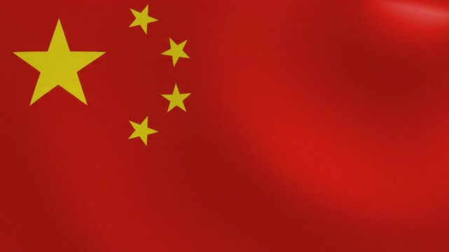 China Flag Waving Loop Animated Video Background, Full Frame Realistic 3D National Flag of the People's Republic of China Blowing in Wind, Close Up Patriotic Chinese Symbol for Government, News and Pr
