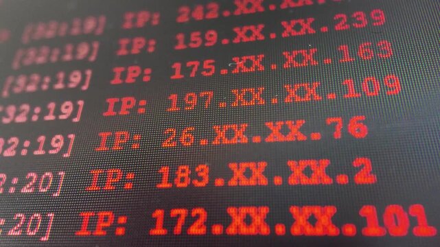 Cybersecurity Interface Displaying Real-time IP Address Tracking Logs