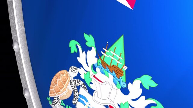 Metallic Shield Transitions with the Flag of Overseas Territory Ascension Island of United Kingdom