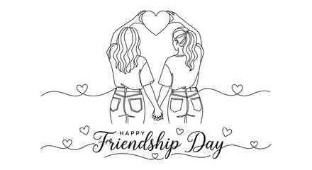 Obraz premium Line art illustration of two women forming a heart shape with hands