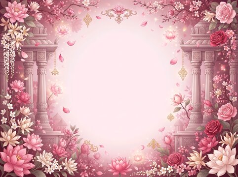 Magical Indian Temple Garden Floral Frame Illustration