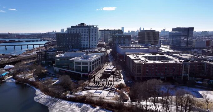 Winter Aerial View of Assembly Row in Somerville Massachusetts