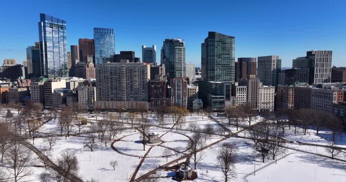 Winter Aerial View of Boston Common in Massachusetts