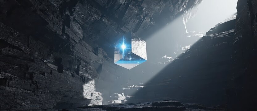 Celestial Data Vault &mdash; Massive futuristic chamber protecting a floating quantum cube surrounded by cinematic volumetric light, ultra detailed sci-fi architecture.