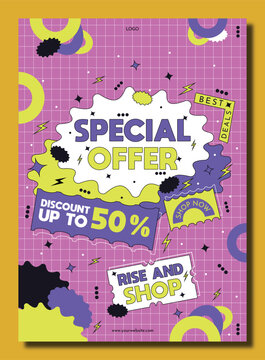 Special Offer Sale Poster Template with Retro Geometric Design