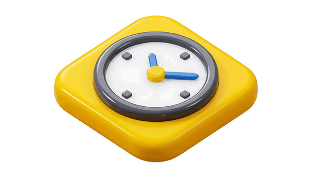 Vector illustration of 3d render of a yellow square clock icon on a transparent background