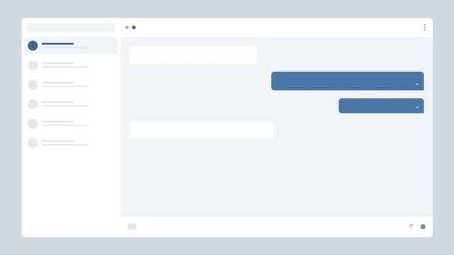 Light theme messaging chat application wireframe interface UI mockup layout template with animated placeholder text message bubbles