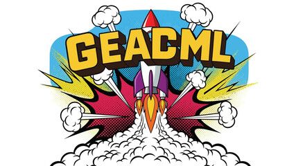 Fototapeta premium Rocket Launch Pop Art Illustration with GEACML Text