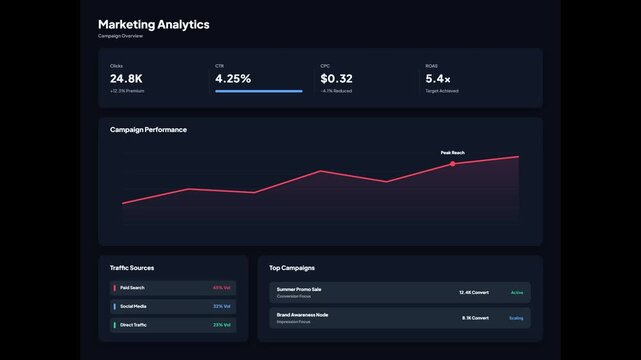 Marketing Analytics Dashboard Campaign Performance Chart Animation