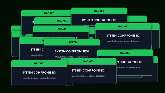 Hacked System Compromised Warning Popups Floating Motion Graphic