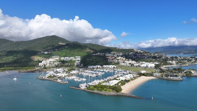 Spectacular aerial photo of Airlie Beach Whitsundays Queensland Australia