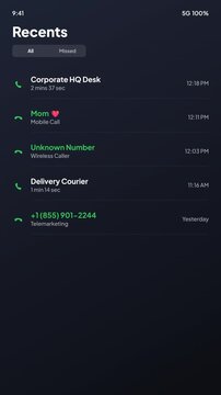 Mobile Phone Call History Recents Log List Display Screen Dark Gradient 4k