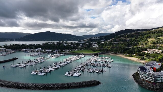 Spectacular aerial photo of Cannonvale Airlie Beach Whitsundays Queensland Australia