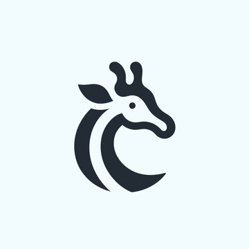 A minimalist dark grey giraffe head logo design with curved lines forming the neck.