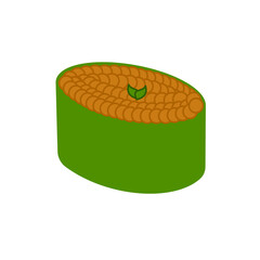 Graphic illustration of salmon roe gunkan maki sushi wrapped in green seaweed. Clean and minimal design. Transparent PNG Illustration © OktaChan