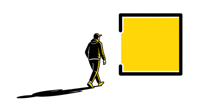 Man walking alone on white background.