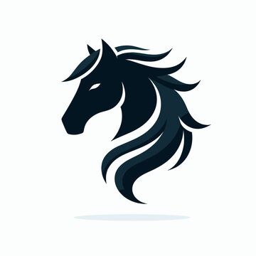A stylized, dark silhouette of a horse's head with a flowing mane.