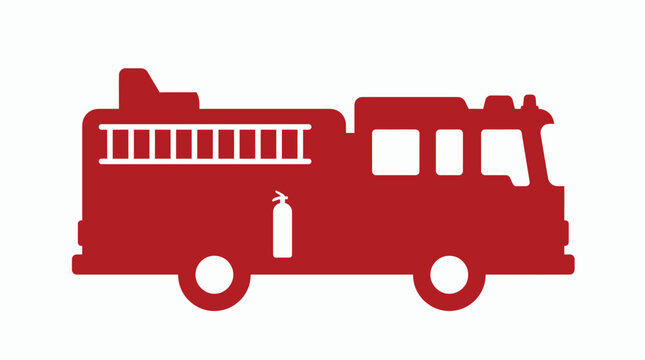 A flat minimalist 2D vector illustration of a red fire truck with a side extinguisher.
