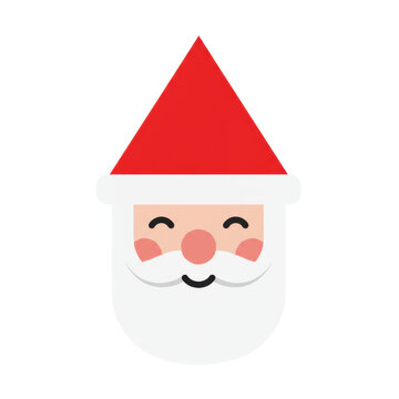 ultra-minimalist flat vector icon of santa claus: bright crimson geometric hat, white stylized face/beard, simple black line eyes, centered on transparent copy space, concept for modern christmas