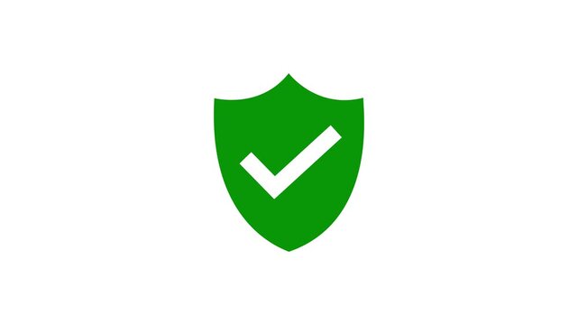 Green shield with white checkmark animation for cybersecurity and data protection