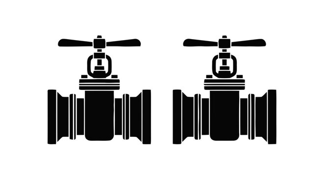 Vector illustration of two industrial gate valves with handles for pipeline control on a transparent background